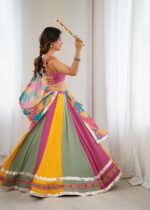 Multi Color Heavy Rayon Fabric Gamthi Thread With Mirror Work Navratri Lehenga