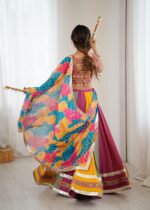 Multi Color Heavy Rayon Fabric Gamthi Thread With Mirror Work Navratri Lehenga