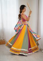 Multi Color Heavy Rayon Fabric Gamthi Thread With Mirror Work Navratri Lehenga