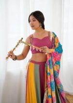 Multi Color Heavy Rayon Fabric Gamthi Thread With Mirror Work Navratri Lehenga