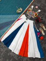 Multi Color Heavy Rayon Fabric Gamthi With Mirror Work Navratri Lehenga