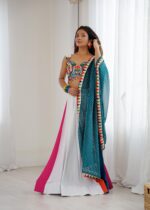 Multi Color Heavy Rayon Fabric Gamthi With Mirror Work Navratri Lehenga