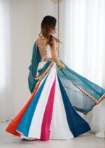 Multi Color Heavy Rayon Fabric Gamthi With Mirror Work Navratri Lehenga