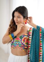 Multi Color Heavy Rayon Fabric Gamthi With Mirror Work Navratri Lehenga