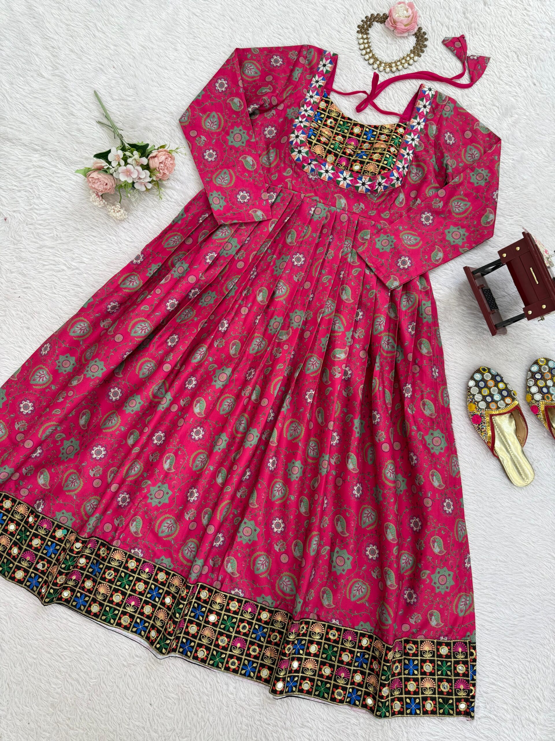 Multi Color Rayon Fabric Mirror With Digital Print Work Navratri Top