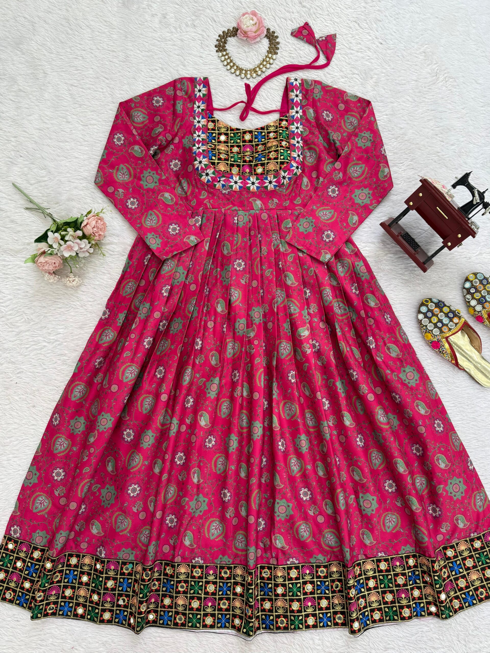 Multi Color Rayon Fabric Mirror With Digital Print Work Navratri Top