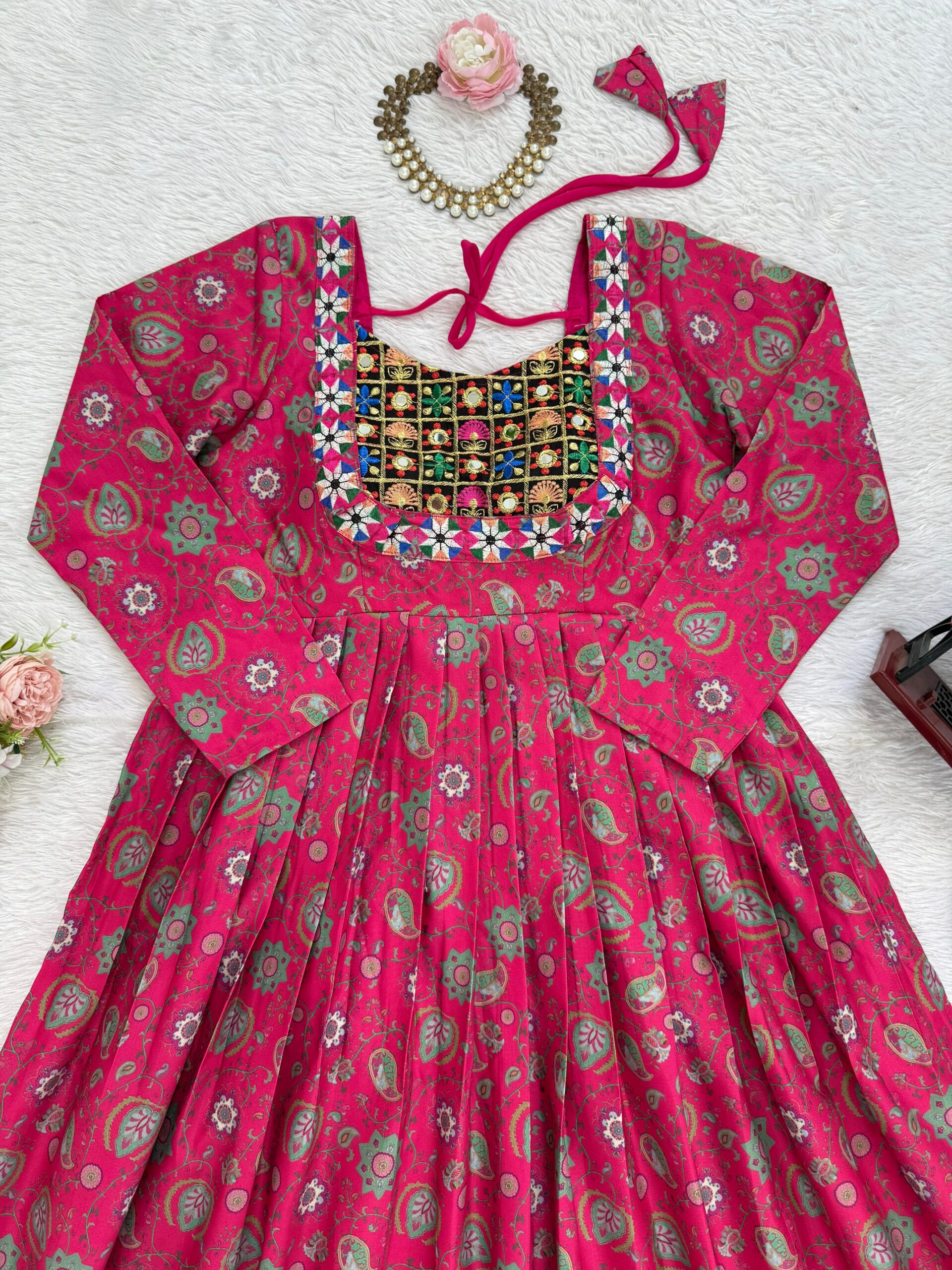 Multi Color Rayon Fabric Mirror With Digital Print Work Navratri Top
