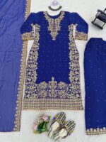 Navy Blue Faux Georgette Fabric Palazzo Set With Pearl Work-FDVKD5901NAVYBLUE (10) Navy Blue Faux Georgette Fabric Palazzo Set With Pearl Work