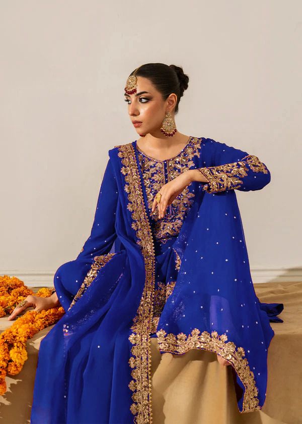 Navy Blue Faux Georgette Fabric Palazzo Set With Pearl Work