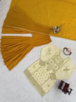 Off White Color Natural Crepe Fabric Thread With Sequence Work Sharara Set