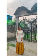 Off White Color Natural Crepe Fabric Thread With Sequence Work Sharara Set