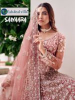 Peach Color Pure Butterfly Net Fabric Embroidery With Mirror Work Suit