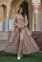 Peach Color Pure Butterfly Net Fabric Embroidery Work Suit