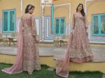 Peach Color Pure Butterfly Net Fabric Embroidery Work Suit