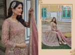 Peach Color Pure Butterfly Net Fabric Embroidery Work Suit