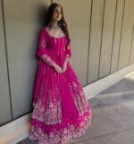 Pink Color Faux Georgette Fabric Sequence Work Top Lehenga Set