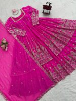 Pink Color Faux Georgette Fabric Sequence Work Top Lehenga Set