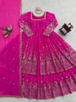 Pink Color Faux Georgette Fabric Sequence Work Top Lehenga Set