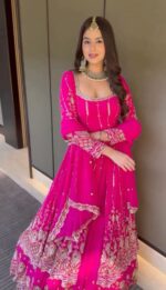 Pink Color Faux Georgette Fabric Sequence Work Top Lehenga Set