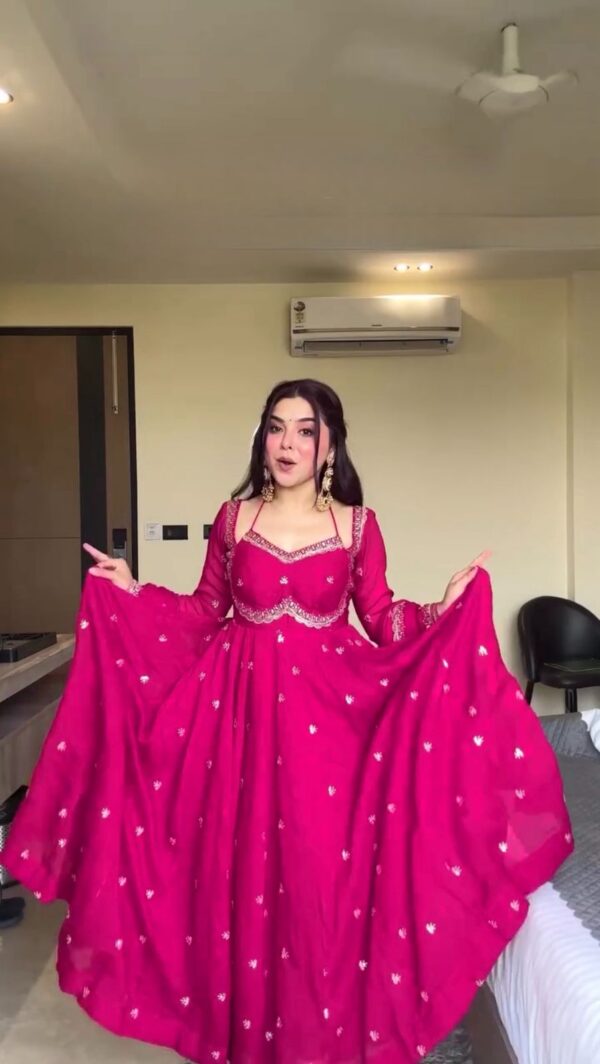 Pink Color Faux Georgette Fabric Thread With Sequence Work Anarkali Suit