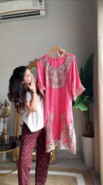 Pink Color Roman Silk Fabric Sequence With Mirror Work Sharara Set