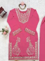 Pink Color Roman Silk Fabric Sequence With Mirror Work Sharara Set
