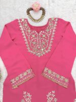 Pink Color Roman Silk Fabric Sequence With Mirror Work Sharara Set
