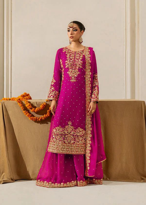 Pink Faux Georgette Fabric Palazzo Set With Pearl Work