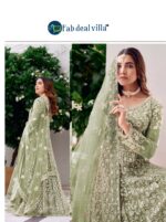 Pista Color Pure Butterfly Net Fabric Embroidery With Mirror Work Suit