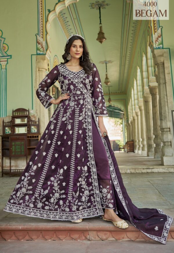 Purple Color Fancy Crunchy Fabric Heavy Embroidery Work Suit