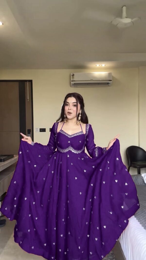 Purple Color Faux Georgette Fabric Thread With Sequence Work Anarkali Suit