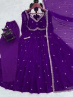 Purple Color Faux Georgette Fabric Thread With Sequence Work Anarkali Suit