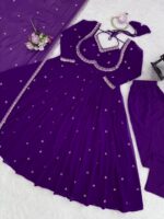Purple Color Faux Georgette Fabric Thread With Sequence Work Anarkali Suit