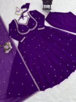 Purple Color Faux Georgette Fabric Thread With Sequence Work Anarkali Suit