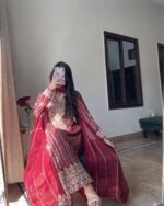 Red Color Faux Georgette Fabric Sequence Work Suit