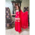 Red Color Faux Georgette Fabric Thread With Sequence Work Sharara Set
