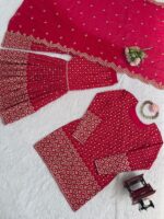 Red Color Faux Georgette Fabric Thread With Sequence Work Sharara Set
