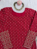 Red Color Faux Georgette Fabric Thread With Sequence Work Sharara Set