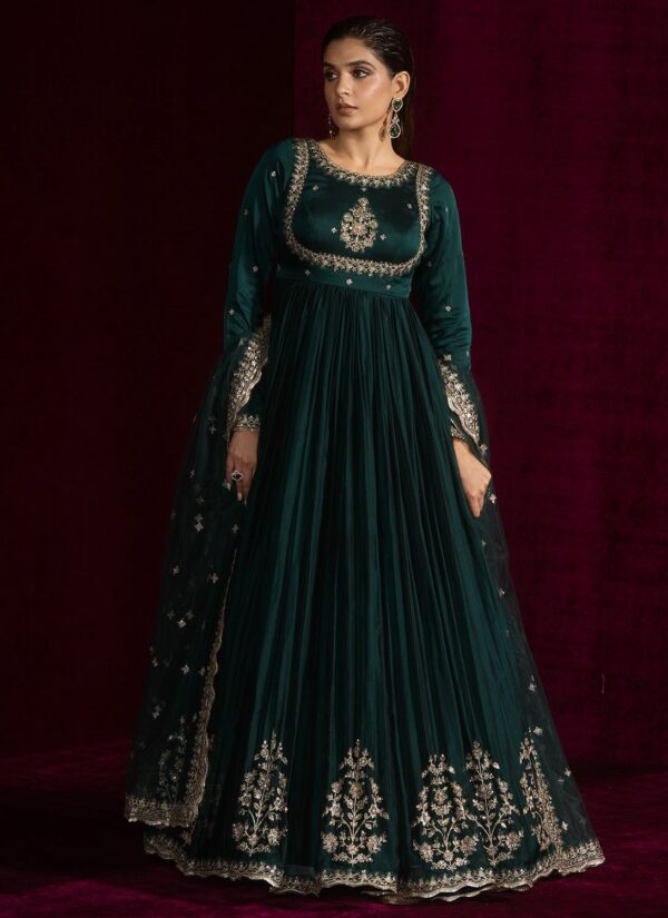 Teal Green Color Japan Satin Fabric Sequence Work Suit