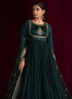 Teal Green Color Japan Satin Fabric Sequence Work Suit