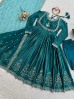 Teal Green Color Japan Satin Fabric Sequence Work Suit