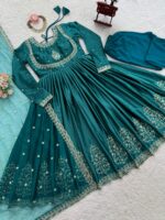 Teal Green Color Japan Satin Fabric Sequence Work Suit