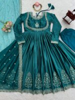 Teal Green Color Japan Satin Fabric Sequence Work Suit