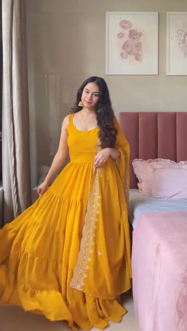 Yellow Color Faux Georgette Fabric Anarkali Suit