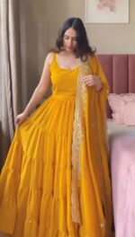 Yellow Color Faux Georgette Fabric Anarkali Suit