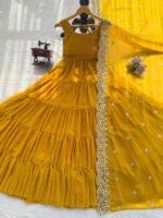 Yellow Color Faux Georgette Fabric Anarkali Suit