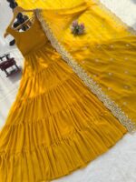 Yellow Color Faux Georgette Fabric Anarkali Suit