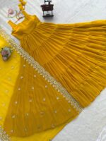 Yellow Color Faux Georgette Fabric Anarkali Suit