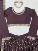 Chocolate Color Chinon Silk Fabric Thread With Sequence Work Lehenga