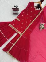 Red Color Faux Georgette Fabric Thread With Sequence Work Sharara Set